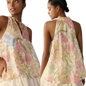 NWT Anthropologie Pilcro Tavi Floral Print Linen Tie Neck Halter Swing Top - M